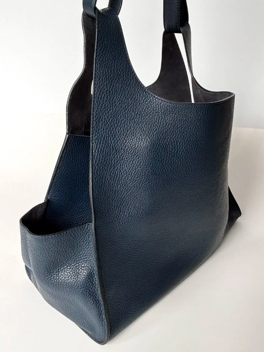 Cuyana Oversized Double Loop Bag Navy Italian Leather Hobo Tote